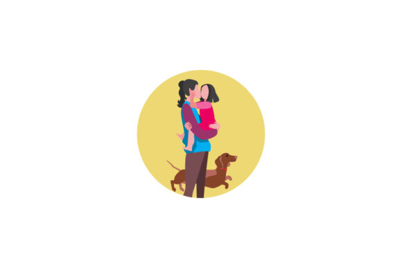 Mom, Daughter Dog Family Vector Asset Review